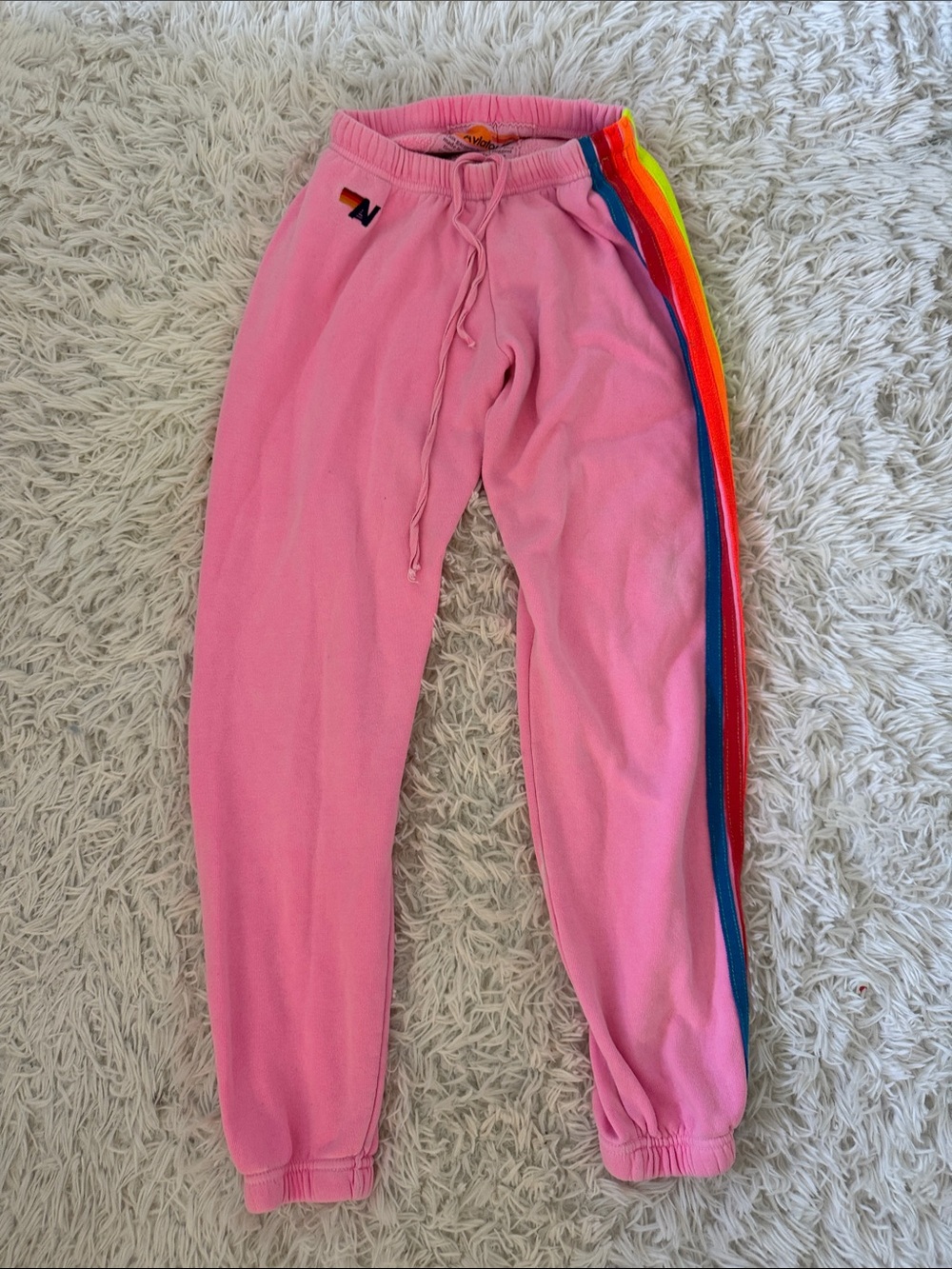 Aviator Nation Bubblegum Pink Joggers with Rainbow Side Stripes
